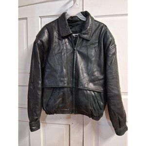 Vincents Indiana Black Leather Bomber Jacket Quilted Lining Zip-Up Mens Size 23"